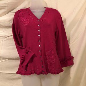 Vibrant Pink Cardigan Sweater, Onque Classics, Size Medium